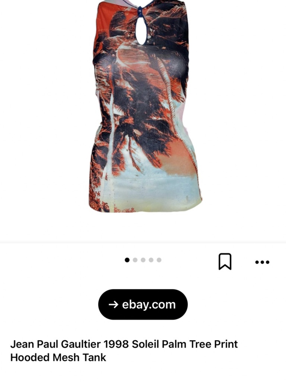 Jean Paul Gaultier Orange and Black Palm-Print Keyhole Tank; originally $1200.
